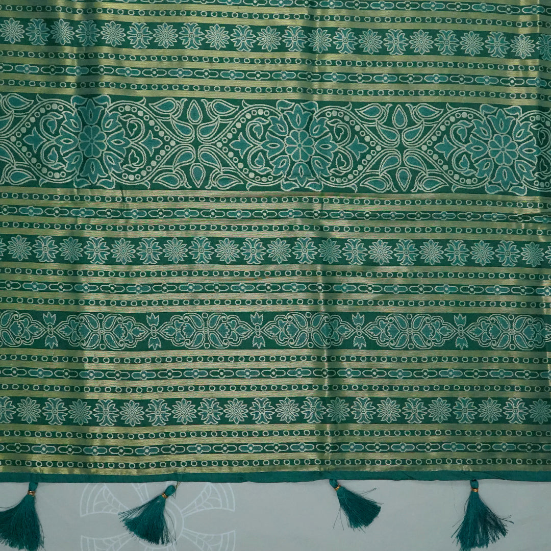 Emerald Green Stravi Silk with Golden Zari
