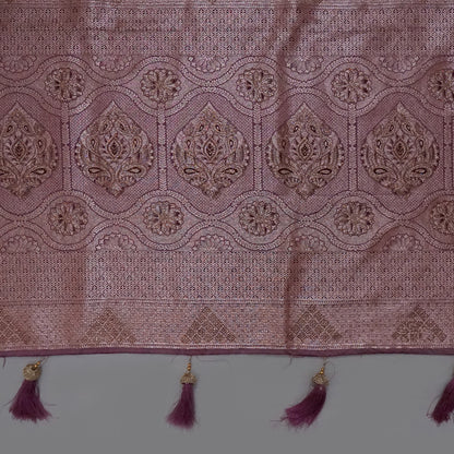 Deep Wine Madhur Sangam Silk saree with Gold and Copper Zari