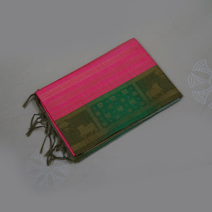 Pink Gokul Tussar with Green border