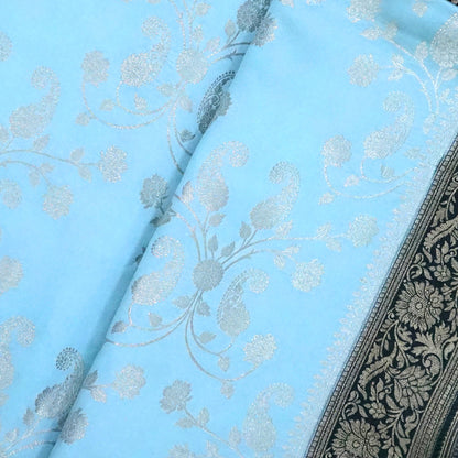 Sky Blue Mahalakshmi Viscose saree with Zari works