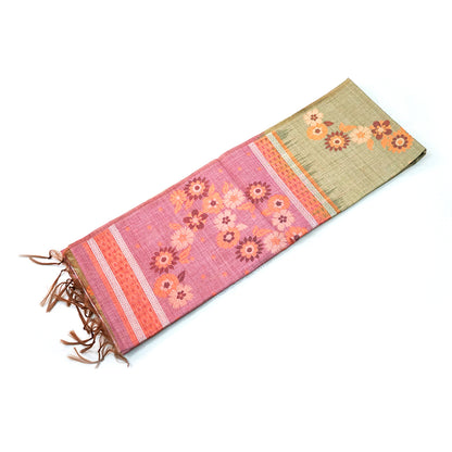 Olive green Palayam Silk Tussar with Copper and Mauve border