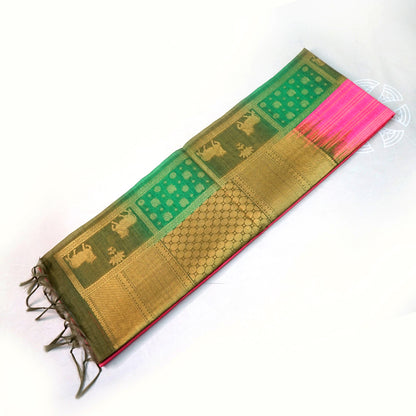 Pink Gokul Tussar with Green border
