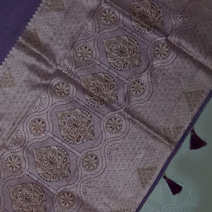 Deep Purple Madhur Sangam Silk Saree with Gold Zari