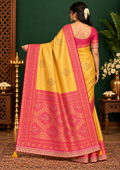 Royal magenta - Gold Raj Virasat silk saree with floral motifs and zari works