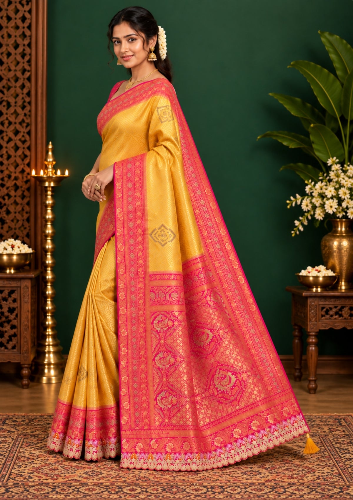 Royal magenta - Gold Raj Virasat silk saree with floral motifs and zari works