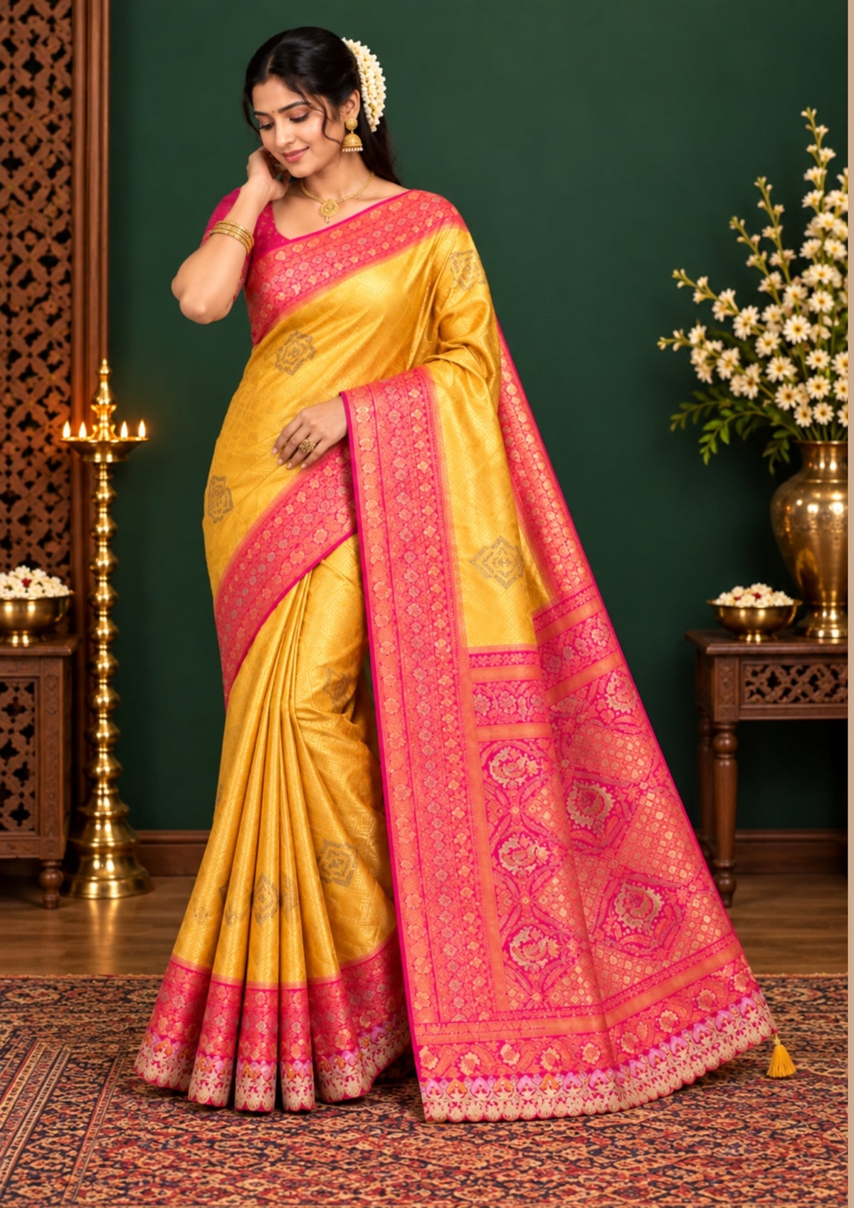 Royal magenta - Gold Raj Virasat silk saree with floral motifs and zari works
