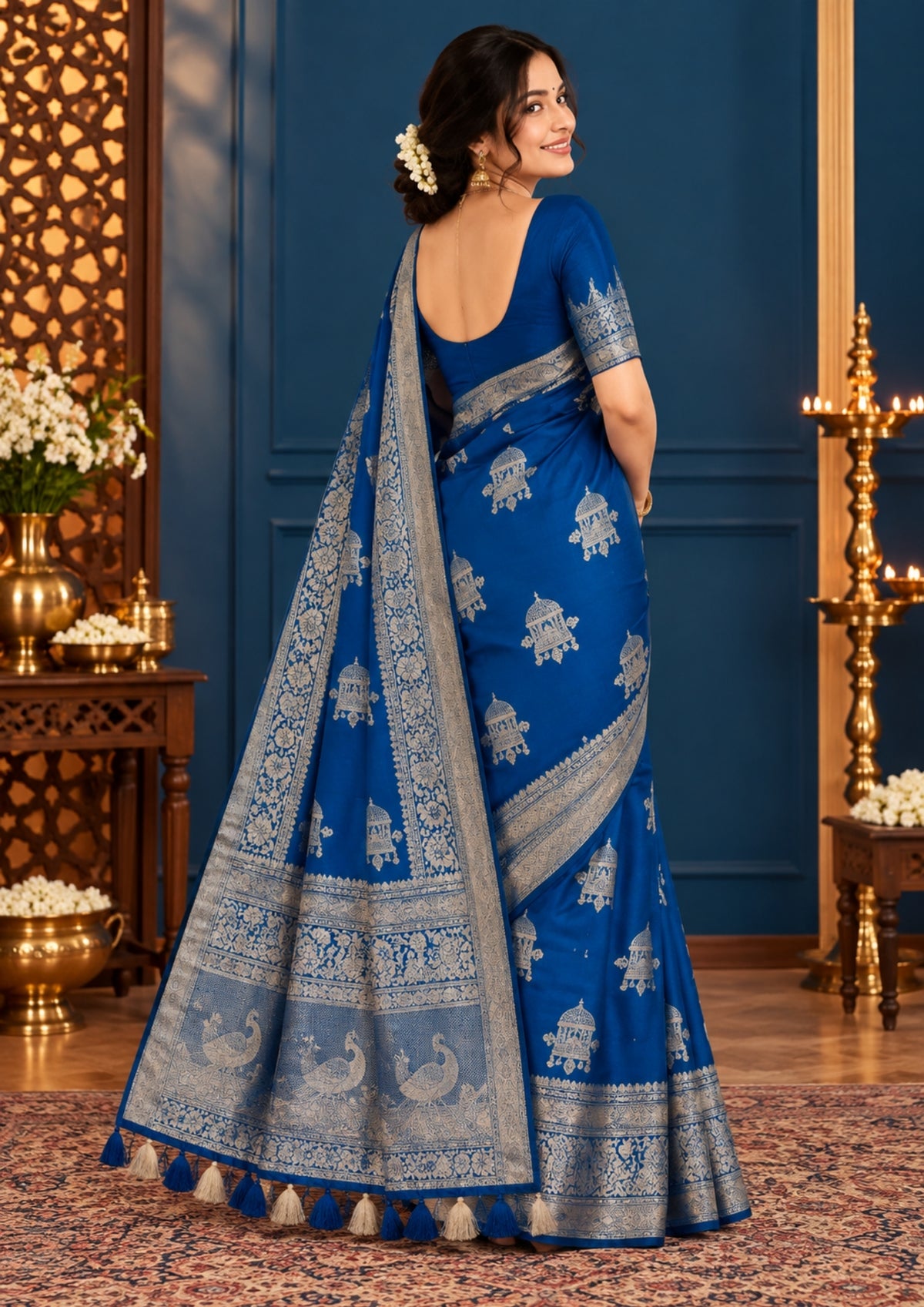 Royal Ratha Banarasi Silk in rich royal blue shade, beautifully complemented with silver zari motifs