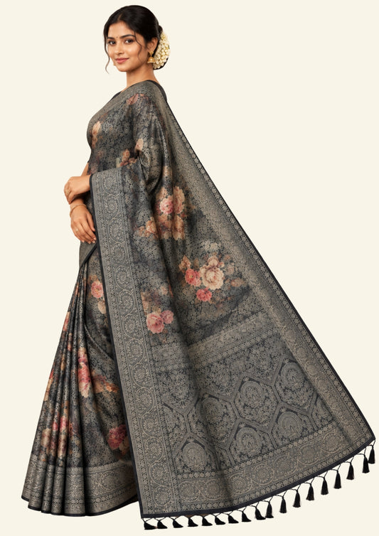 Silk Satin Deep olive green shade with a subtle metallic sheen with black tassel edges