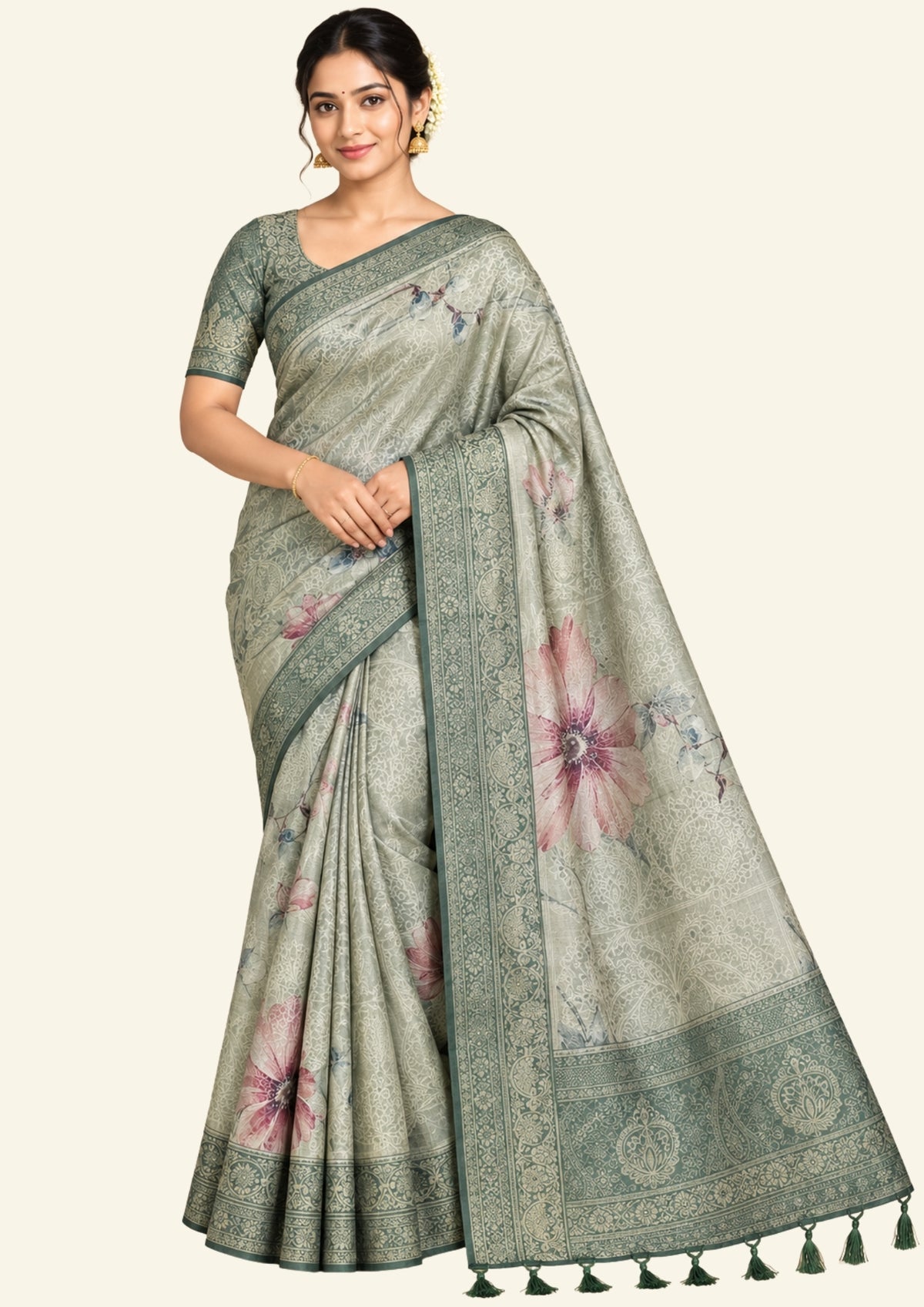 Silk Satin Light sage green or pale olive shade with a soft metallic sheen.