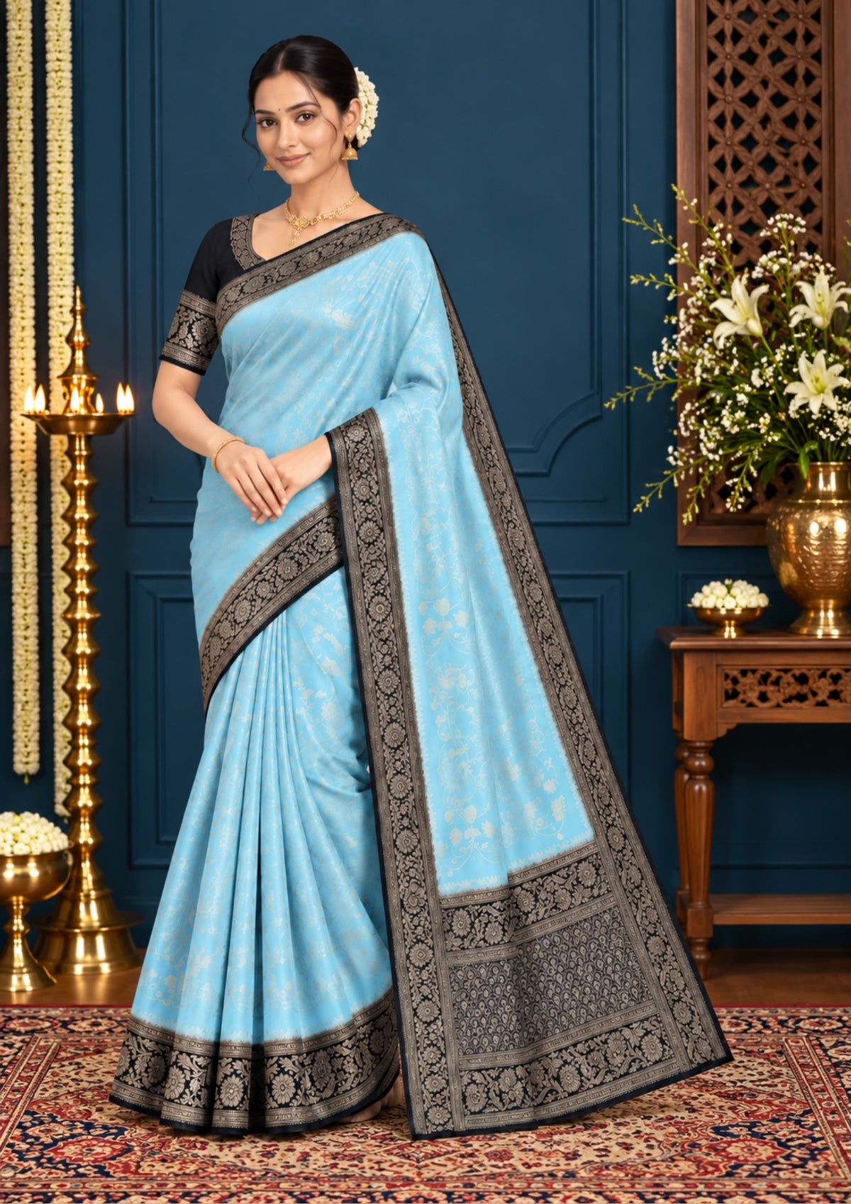 Sky Blue Mahalakshmi Viscose Silk saree with Zari works