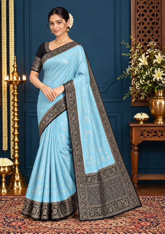 Sky Blue Mahalakshmi Viscose Silk saree with Zari works