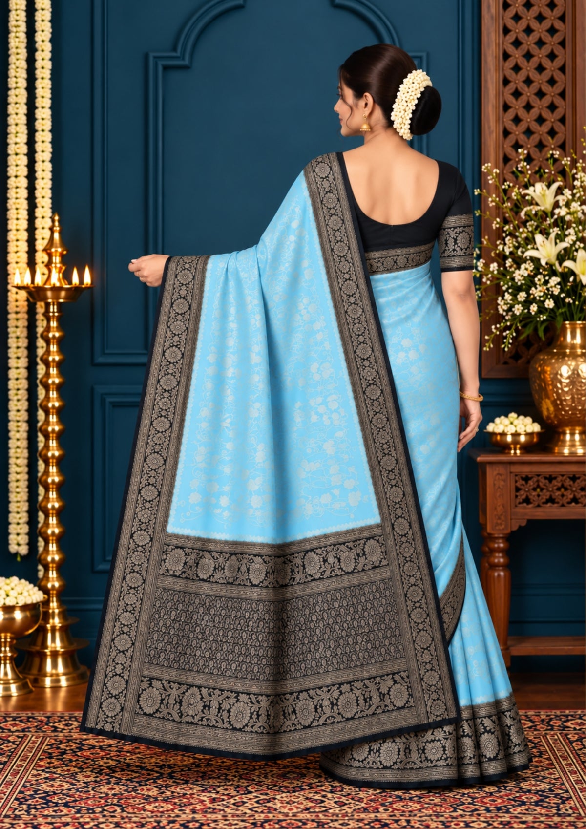 Sky Blue Mahalakshmi Viscose Silk saree with Zari works