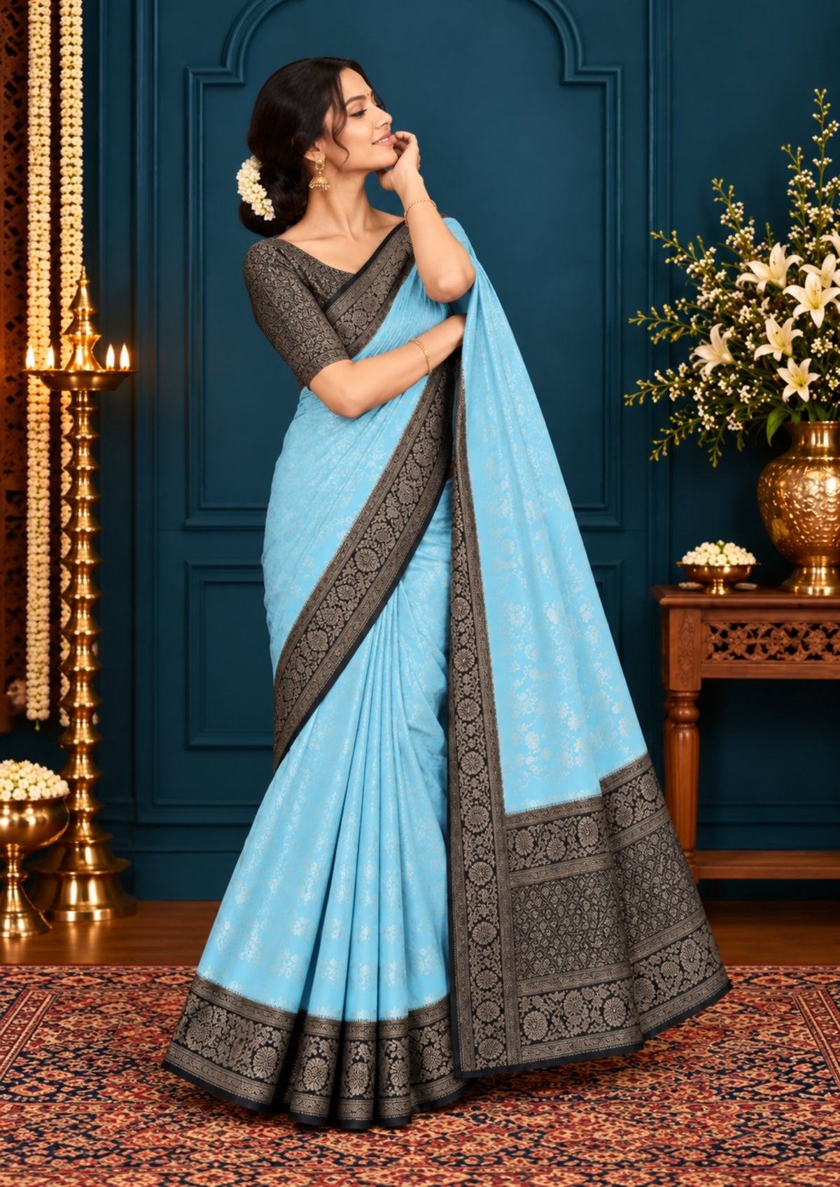 Sky Blue Mahalakshmi Viscose Silk saree with Zari works