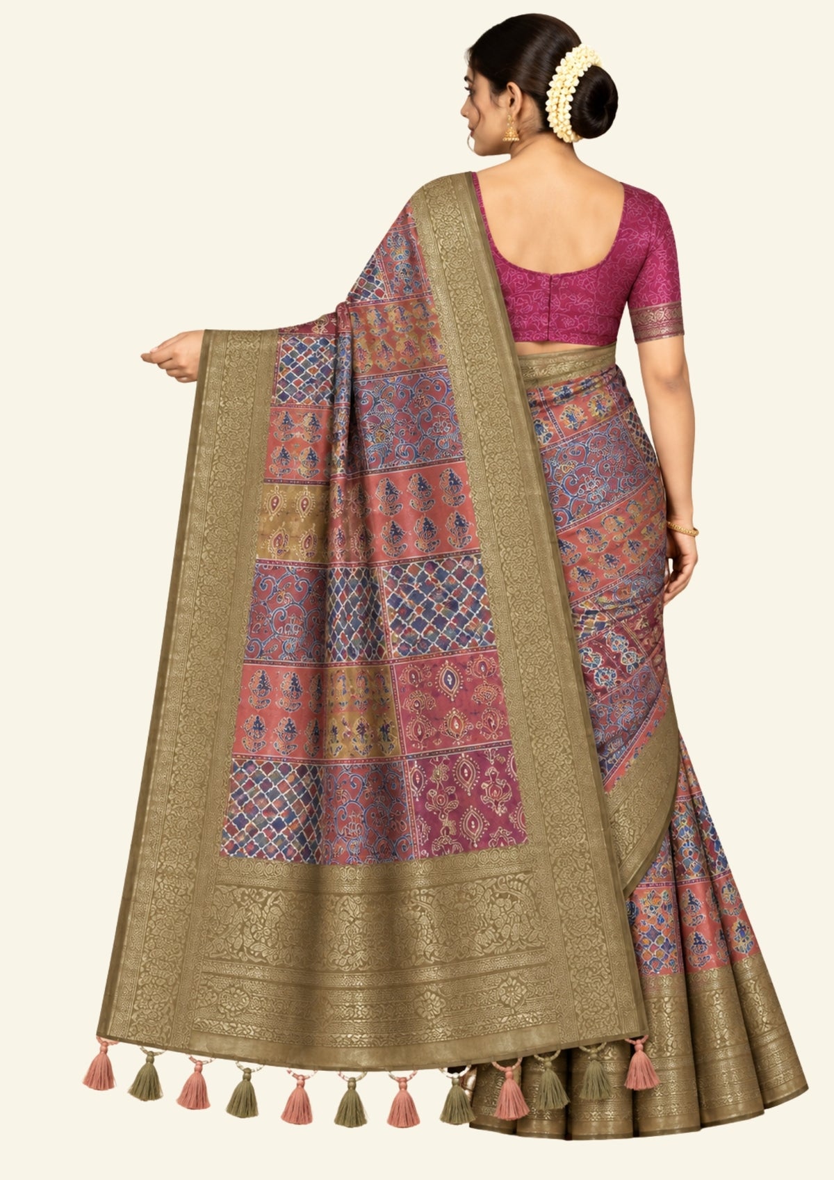 Tanvi in Multicoloured pattern with hues of Maroon, Gold, Navy Blue and Rust
