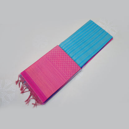 Teal Blue Gokul Tussar with pink and purple border