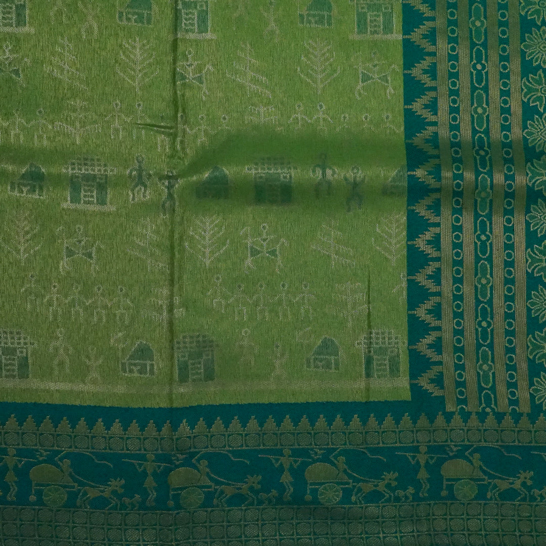Green Stravi Silk with Golden Zari