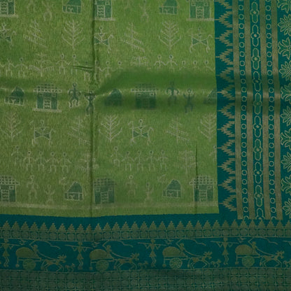 Green Stravi Silk with Golden Zari