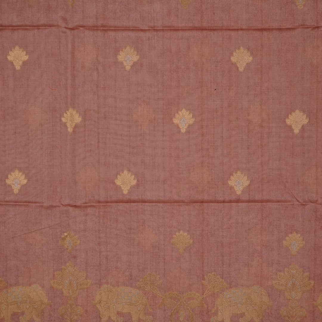 Sandy Amber Ambari Silk Tussar with Seafoam Blue border