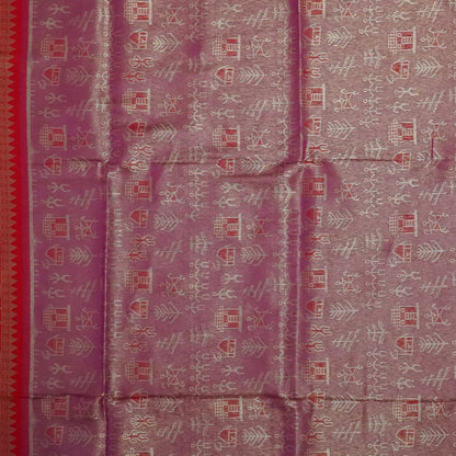 Crimson Red Stravi Silk with lavender - pink pallu and Gold Zari