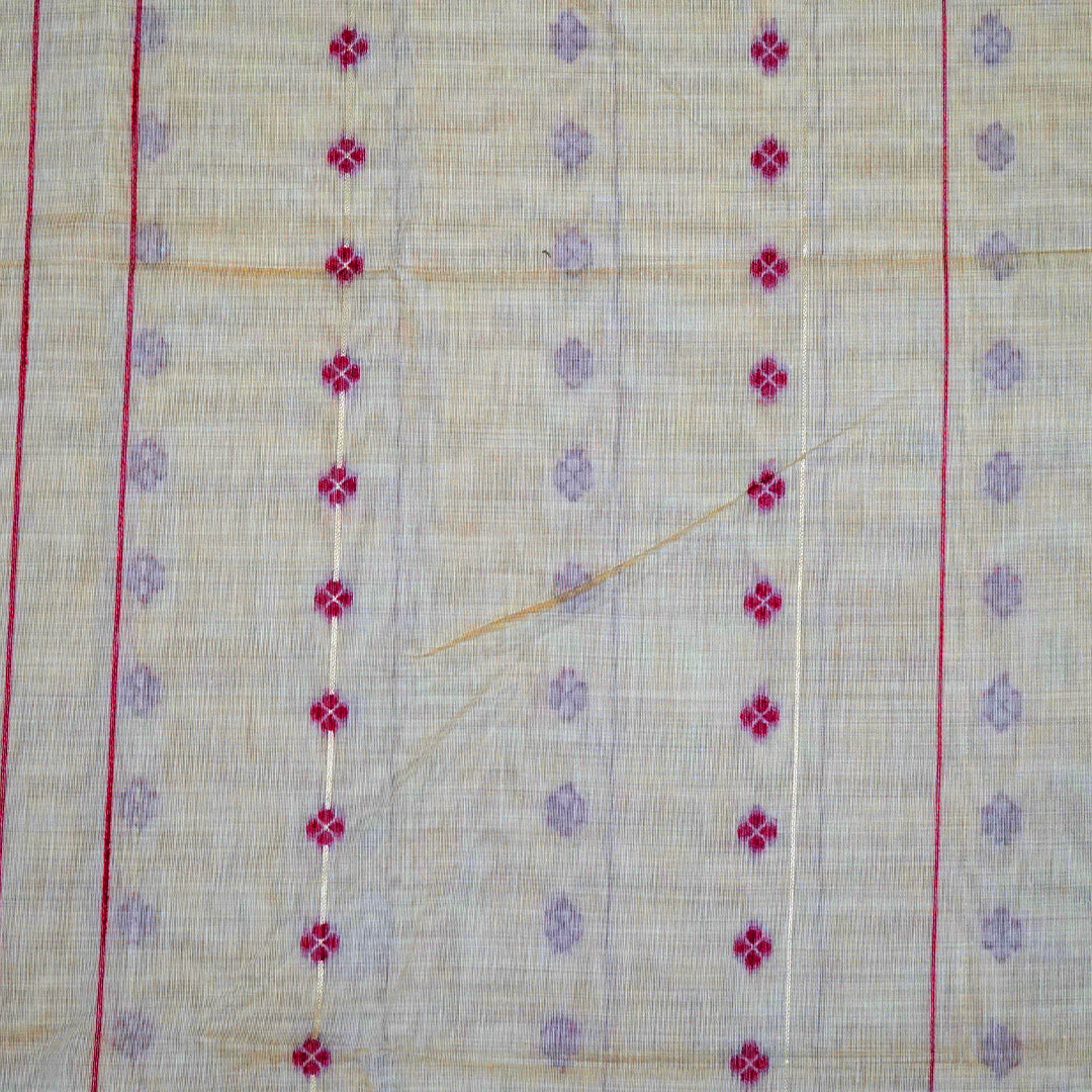 Beige Ishvani Tussar saree with Maroon tassels