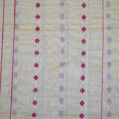 Beige Ishvani Tussar saree with Maroon tassels