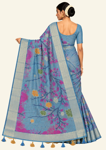 Varnica Tussar Soft pastel blue shade with a subtle sheen