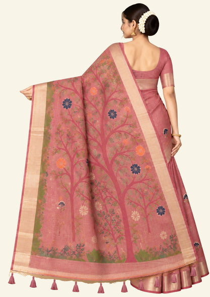 Varnica Tussar Soft peach pink shade with a subtle golden undertone