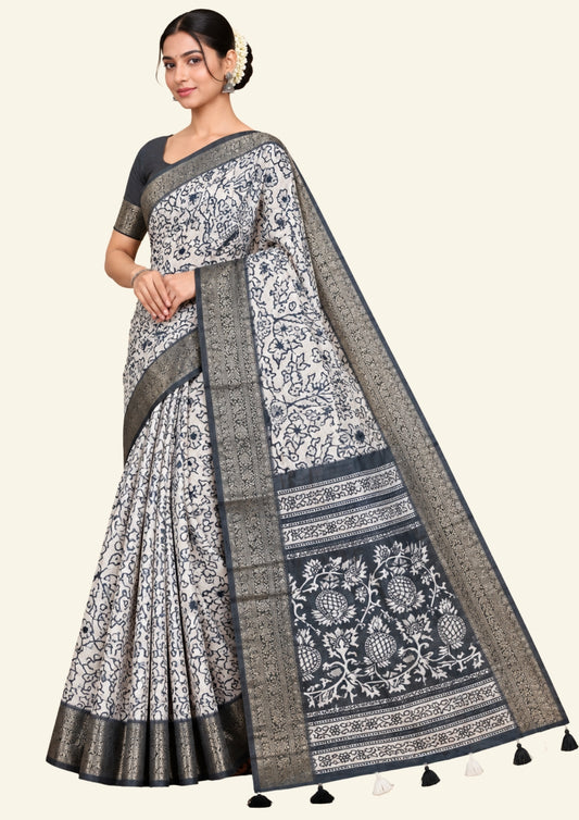 Vrishti Comfort in Soft Ivory with Black Floral prints