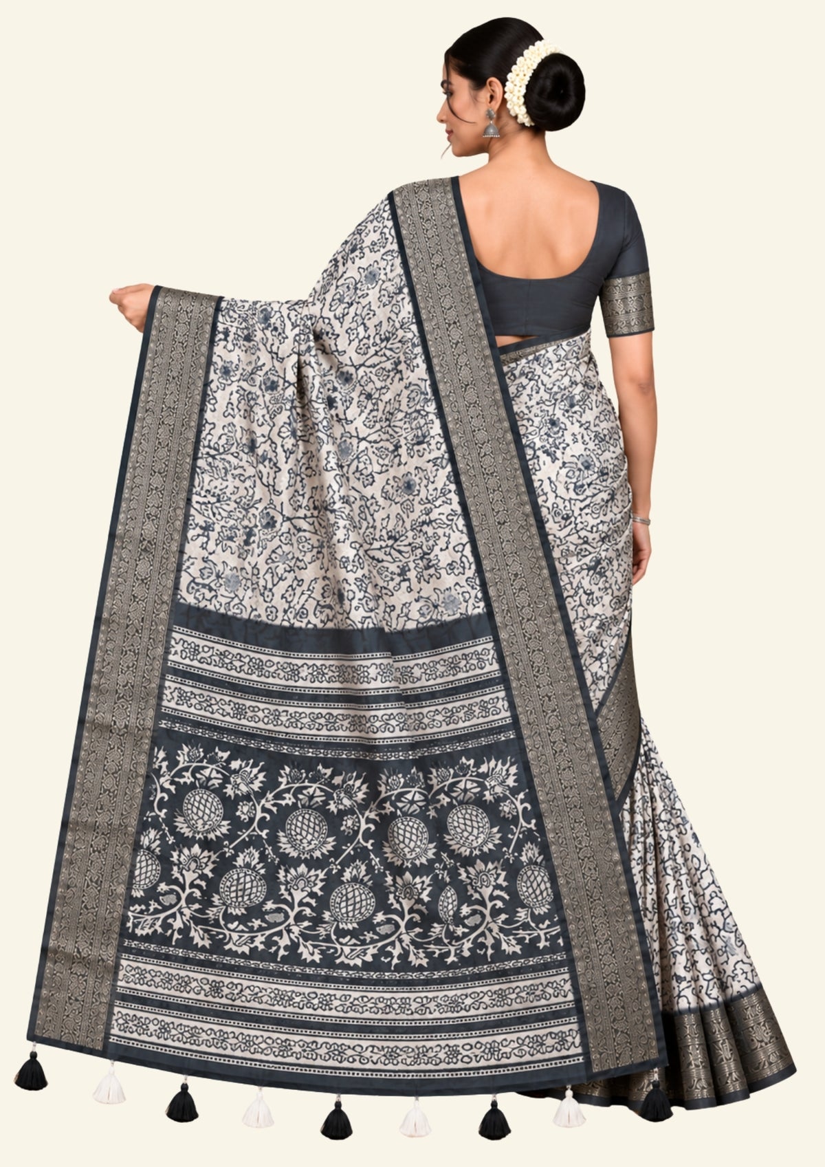 Vrishti Comfort in Soft Ivory with Black Floral prints