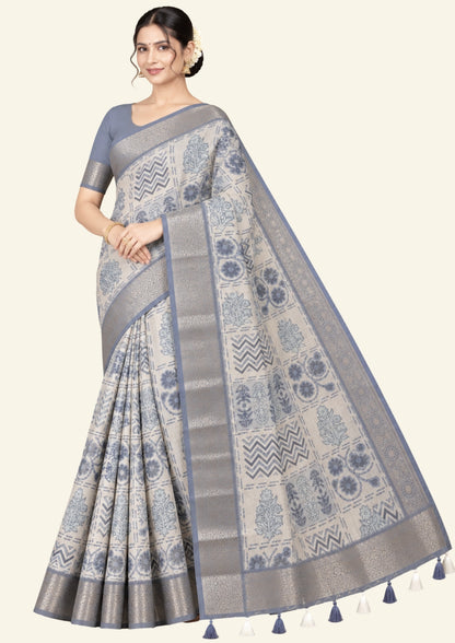 Vrishti Comfort in Soft Ivory with Grey Floral print