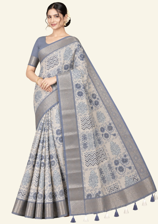 Vrishti Comfort in Soft Ivory with Grey Floral print