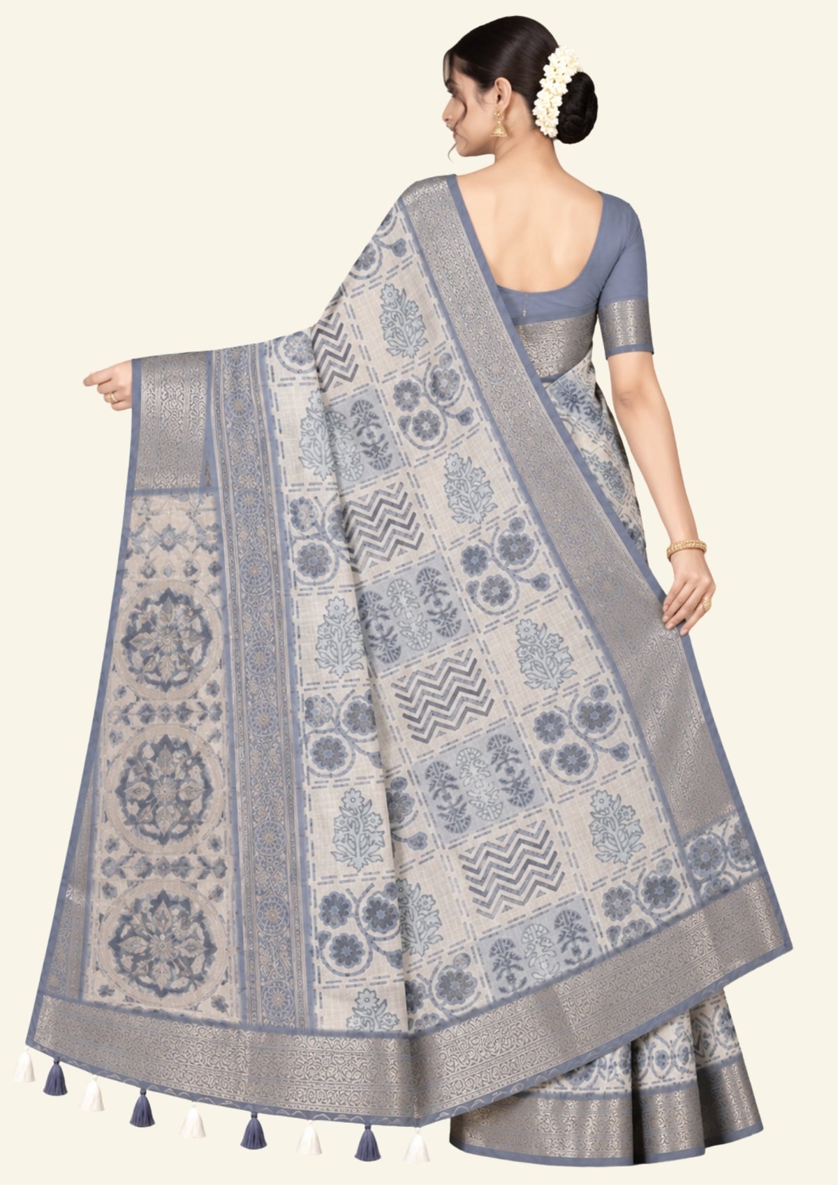 Vrishti Comfort in Soft Ivory with Grey Floral print