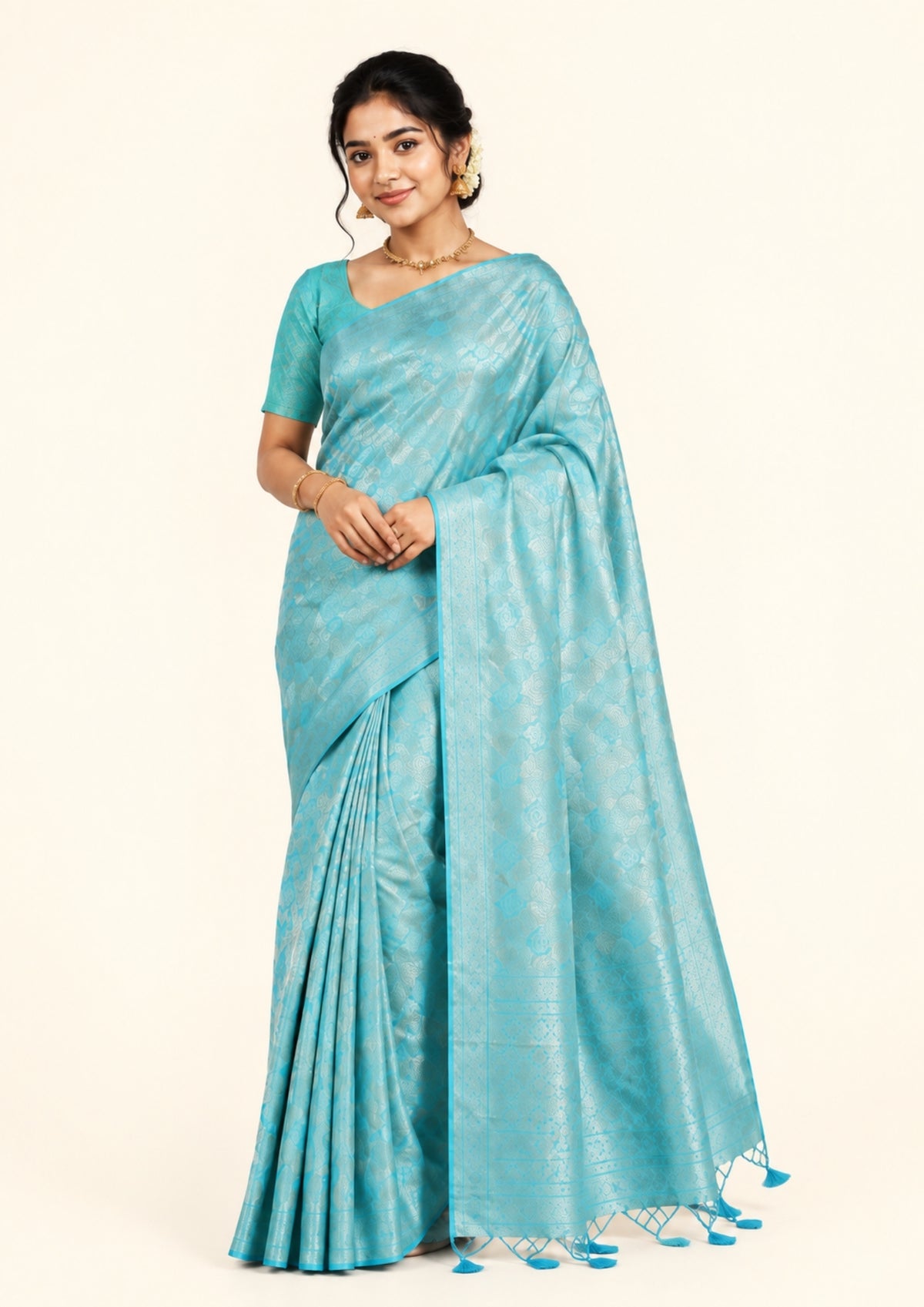 Aqua Blue Suhani Silk with silver undertones