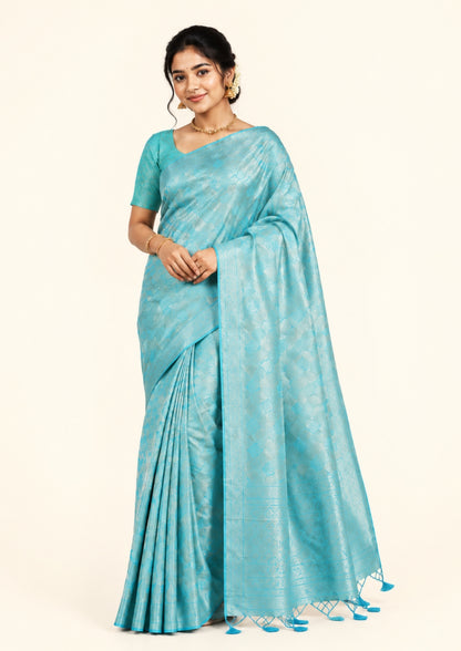 Aqua Blue Suhani Silk with silver undertones