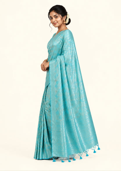 Aqua Blue Suhani Silk with silver undertones