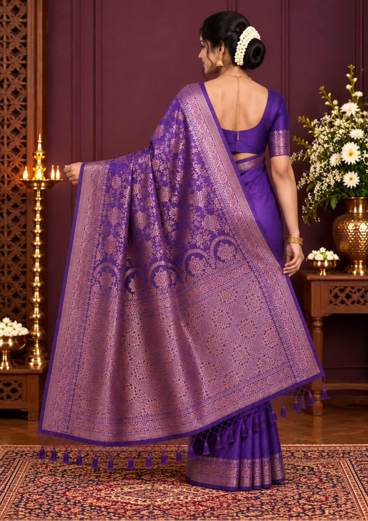 Deep Purple Madhur Sangam Silk Saree with Gold Zari