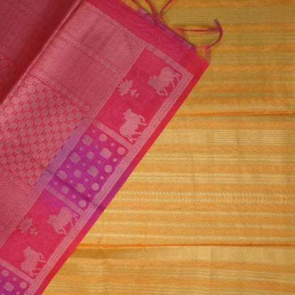 Mustard yellow Gokul Tussar with pink border