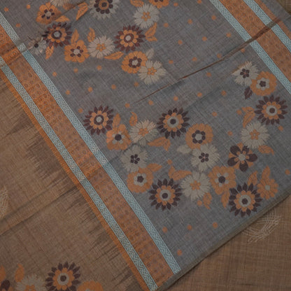 Warm brown Palayam Silk Tussar with soft grey border