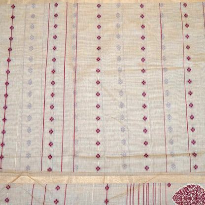 Beige Ishvani Tussar saree with Maroon tassels
