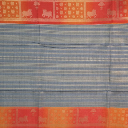 Subtle Grey Gokul Tussar with Red and Orange border.