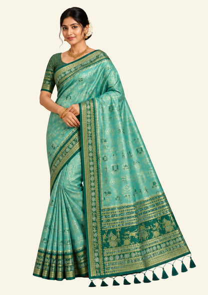 Emerald Green Stravi Silk with Golden Zari