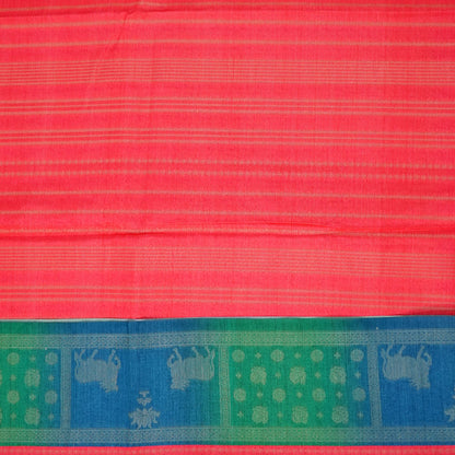 Coral Pink Gokul Tussar with Blue and Green border