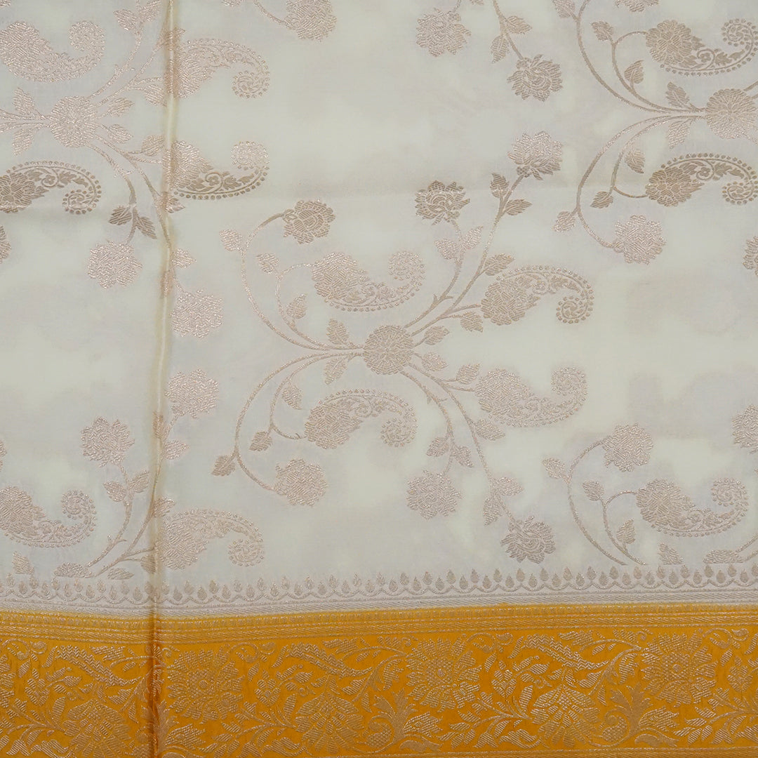 Ivory - Mustard Mahalakshmi Viscose saree with Floral and Zari works