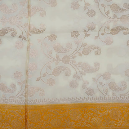 Ivory - Mustard Mahalakshmi Viscose saree with Floral and Zari works