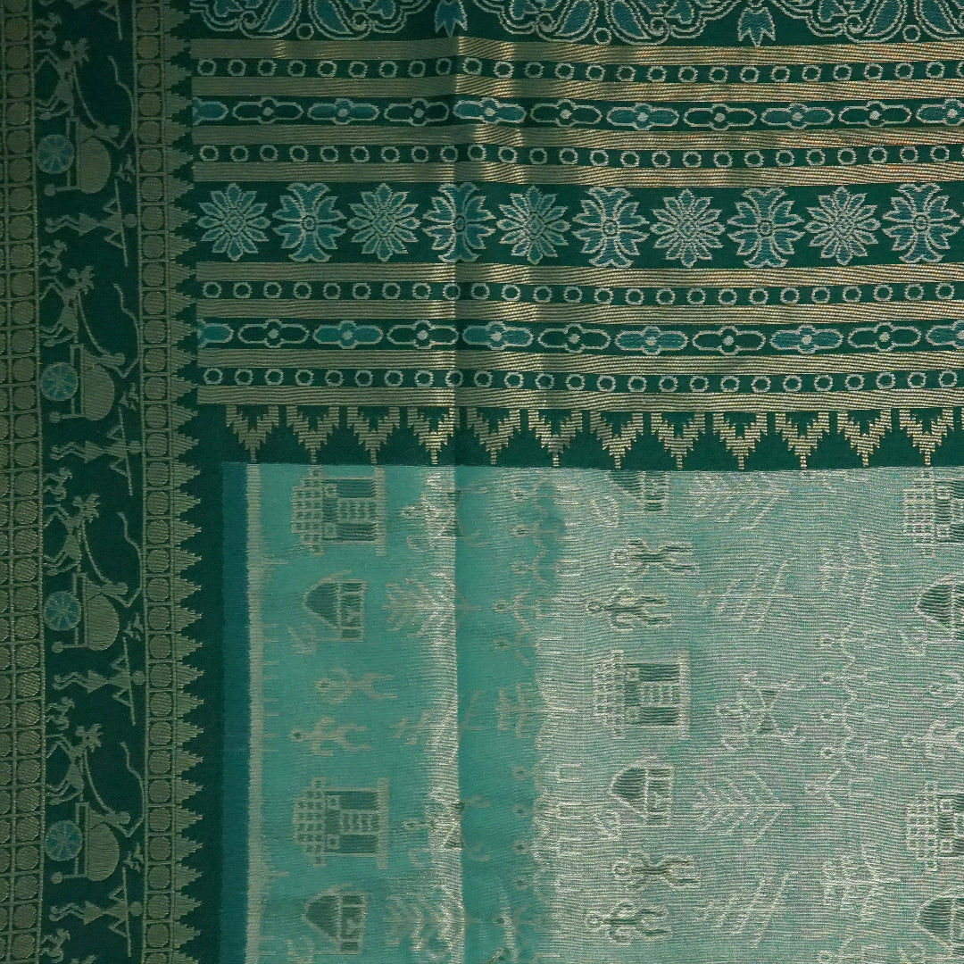 Emerald Green Stravi Silk with Golden Zari