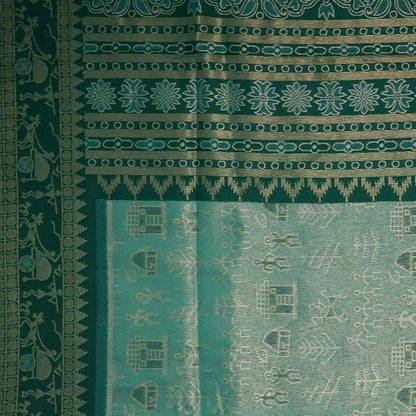 Emerald Green Stravi Silk with Golden Zari
