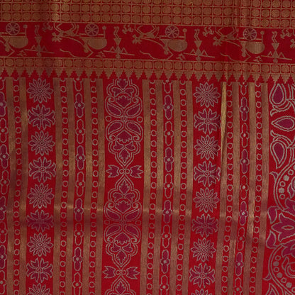 Crimson Red Stravi Silk with lavender - pink pallu and Gold Zari