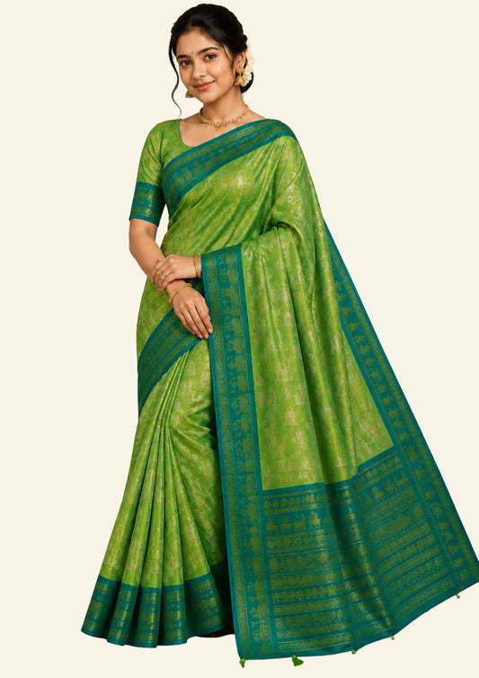 Green Stravi Silk with Golden Zari