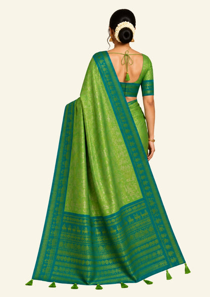 Green Stravi Silk with Golden Zari
