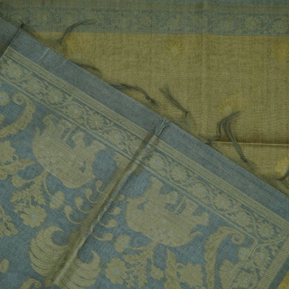 Olive Green Ambari Silk Tussar with Floral and Zari works